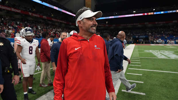 Dec 28, 2023; San Antonio, TX, USA; Arizona Wildcats head coach Jedd Fisch reacts at the end of the Alamo Bowl against the Oklahoma Sooners at Alamodome. Mandatory Credit: Kirby Lee-USA TODAY Sports